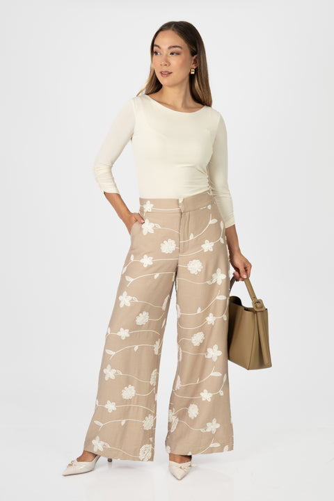 Pantalon Camila - Beige Bordado