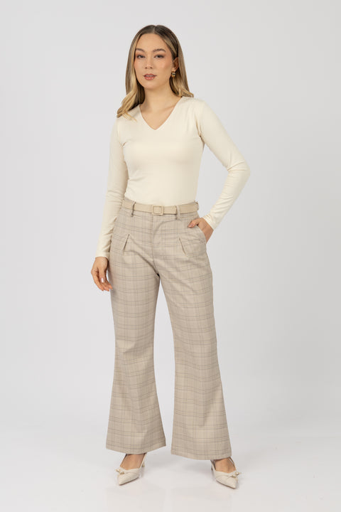 ⁠Pantalón Alba - Beige cuadros
